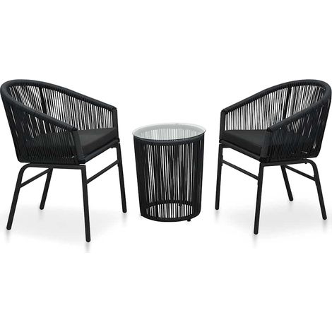 vidaXL 3 Piece Bistro Set with Cushions PE Rattan Black (1/5)