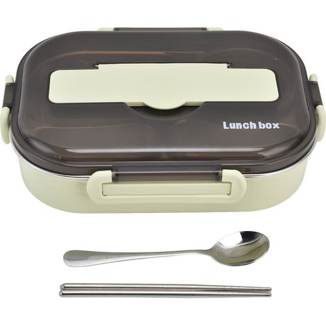 Boîte à lunch portable pour enfants en acier inoxydable 304, 1,3 L, quatre compartiments, bol à soupe, baguettes et cuillère (vert). (1/5)
