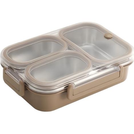 Fiambrera con compartimentos，Fiambrera infantil de acero inoxidable，Caja para meriendas de acero inoxidable a prueba de fugas，Blanco crema，800 ml (1/5)