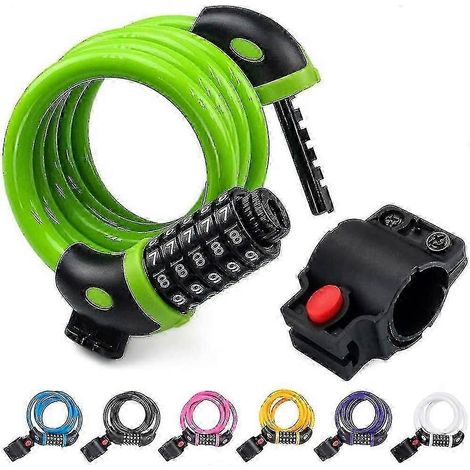 Antivol de vélo filaire haute sécurité de 1,2 mètre (4 pieds) avec cadenas à combinaison à 5 chiffres (noir) (q) vert (1/5)