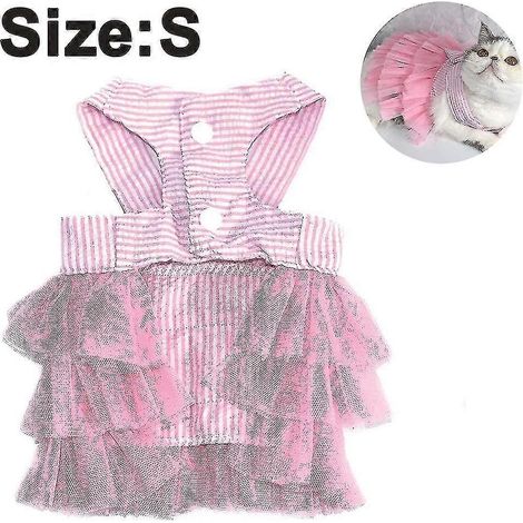 Vestido de malla a rayas adorable para perros y gatos con tutú elegante, chaleco de princesa pequeño, vestidos con lazo para perros pequeños y medianos, Pomerania, Chihuahua y esquí. (1/3)