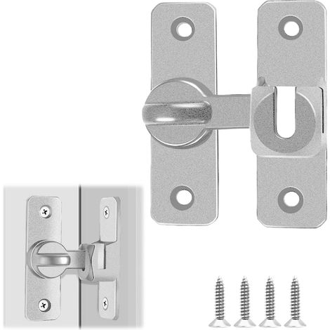 Serrure de Porte en Alliage d'Aluminium, Verrou Universel 90/180 Degrés, Fermoir à Pivot Argenté avec Vis pour Salle de Bain, Chambre, Armoire, Abri et Portes de Terrasse (1/5)