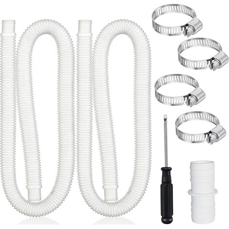 Tuyau Piscine 32mm, 2 Pièces Tuyau de Piscine 150 cm Tuyau de Rechange pour Piscine, Tuyau de Pompe À Filtre avec 4 Pinces Métalliques et Raccord, Tuyau de Filtre de Piscine, Tuyau Aspirateur (Blanc)