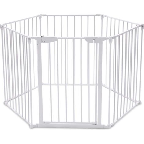 COSTWAY Barrière de Sécurité Clôture de Cheminée en FerPare-Feu de Cheminée 6 Pans 380x75cm, Blanc (1/5)