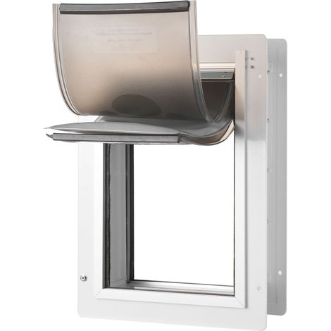 Porte pour animaux avec cadre métallique, 9.29" x 13.19", verrou et système à 3 rabats, résistante aux intempéries, installation facile sur mur intérieur ou extérieur, pour chat et chien (blanc, petit (1/5)