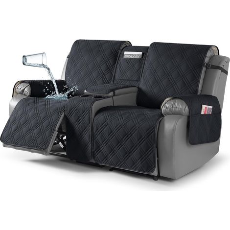 Waterproof Loveseat Cover with Console,  Non-Slip Loveseat Cover with Console and Pocket,  Separate Sleeping Sofa Cover,  Furniture Protector,  2-Seater,  Black (1/5)