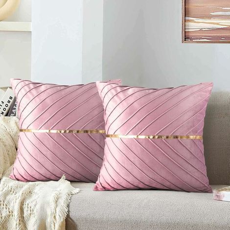 TAISHENGDA- Housses De Coussin Rose 45 X 45 Cm Velours Doux Canapé Décoratif Taie D'oreiller Décoration Décoration Cotongot D'or Taie Housse Bande Pour Salon Chambre Ensemble De 2 (1/5)