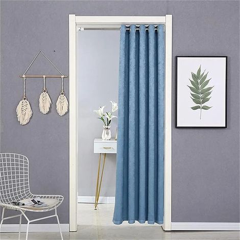Rideau de porte occultant pour fenêtre et porte, isolation thermique, déco maison avec tringle télescopique, bleu, 120x200 cm (1/5)