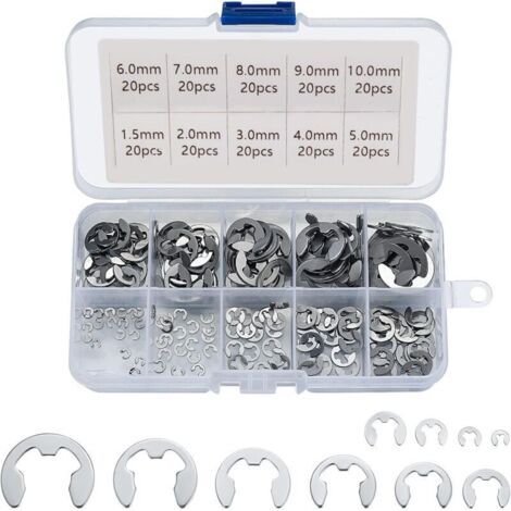 E Clip Anneau 304 Inox Circlips Exterieur Assortiment De Circlips 1.5/2/3/4/5/6/7/8/9/10Mm Divers Usages 200Pcs (1/5)