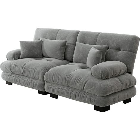 CHICFURN Divano ad angolo 220x77x81 cm in ciniglia grigia, 2 posti, struttura in legno, soggiorno (1/5)