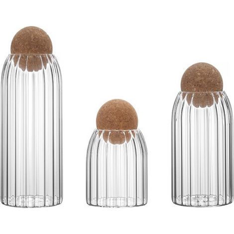 Récipient de stockage en verre avec boule en liège, bouteille ronde, pot de bonbons 500 + 700 + 1000ml, rayures verticales, 3 pièces (1/5)