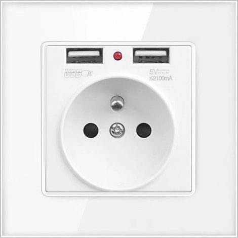 Prise électrique murale avec double USB – Chargeur 16A 250V AC – Matériau PC ignifuge – Sortie USB 5V 2,1A pour appareils numériques (1/5)
