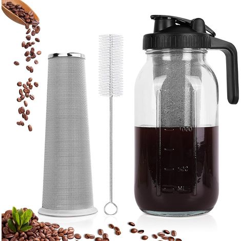 Machine à café Cold Brew - 1,8 l - Couvercle avec poignée et filtre en acier inoxydable - Cafetière à café et thé à froid (noir) (1/5)