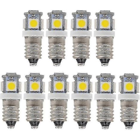 Lot de 10 ampoules LED E10 9V blanc froid 5SMD 5W pour lampes miniatures (1/5)