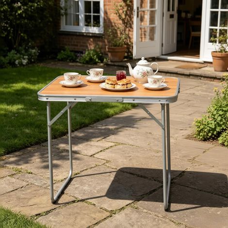 Table polyvalente pliante ultra-légère 70×50 cm – Poignée de transport pieds escamotables – Bord aluminium anti-rouille plateau hydrofuge – Pour camping pêche balcon terrasse jardin (1/5)