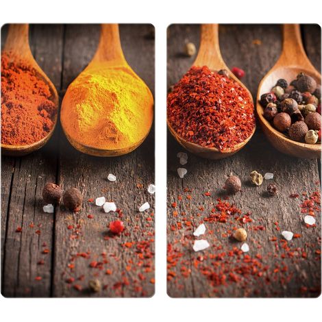 Set de 2 couvre-plaque de cuisson pour plaques vitrocéramiques ou induction, Verre trempé, 30 x 0.8 x 52 cm, Multicolore (1/5)