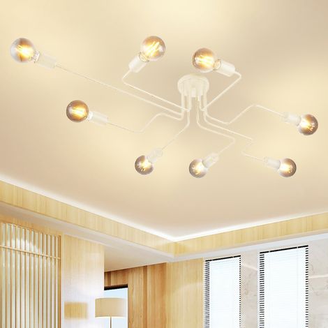 Deckenleuchte Spinne Deckenlampe Industri Stil Semi-Flush Mount Licht mit E27 Lampenfassung für Flur Esszimmer Schlafzimmer - 8 Flammig Weiß (1/5)