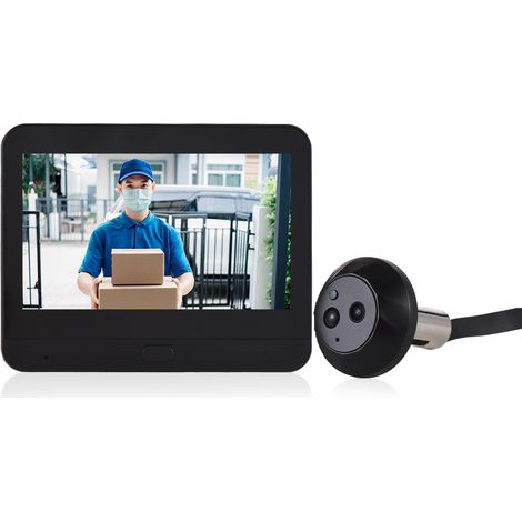 Decdeal Sonnette vidéo WiFi pour appartement, caméra judas, écran couleur de 4,3 pouces, application Smart TY, détection de mouvement PIR 1080P, alarme, visualisation nocturne, interphone bidirectionn