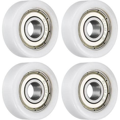 Lot de 4 poulies de roulement à rouleaux - 8 x 28 x 10 mm - Roulettes plates avec roulement 608RS pour accessoires de matériel de meubles (blanc)