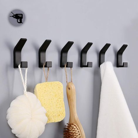 CSPARKV Adhesive Wall Hook, Bathroom Towel Holder 6 pcs, Wall Mounted Hooks No Drilling, Coat Rack No Drilling, Rust-proof, Aluminum, Matte (1/5)