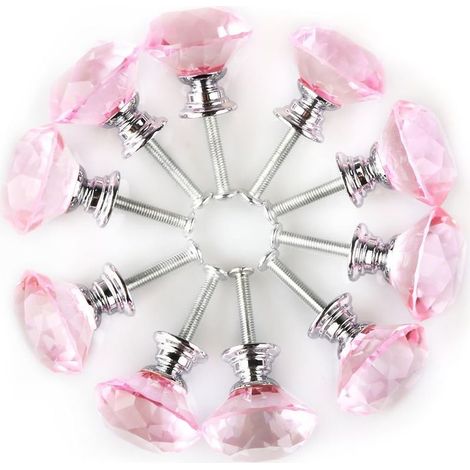 Bouton de Meuble Bouton Porte Bouton Tiroir Placard Armoire Poignée de Meuble Cristal clair 30mm Dia rond verre rose 10pcs (1/4)