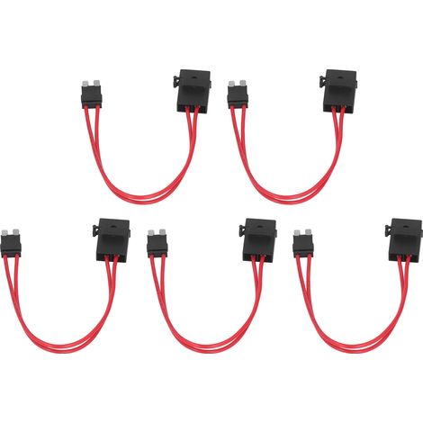 Lot de 5 connecteurs porte-fusible mini auto avec rallonge fil renforcée 20A 16AWG 230mm + 5 fusibles lame 15A pour boîtier ATM étroit (1/5)