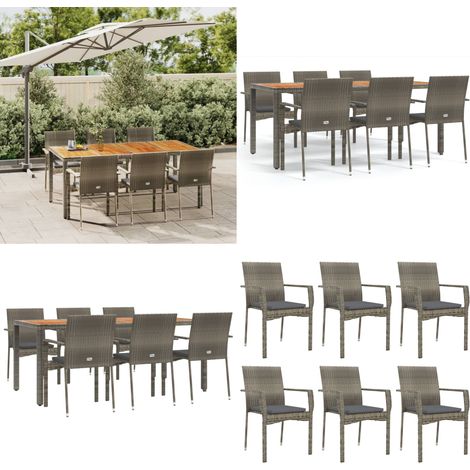 Ensemble à manger jardin et coussins 7 pcs gris rotin - Salon De Jardin - Mobilier De Jardin - Set Repas Extérieur - Table Et Chaises - Cuisine Extérieure - Home & Living (1/5)