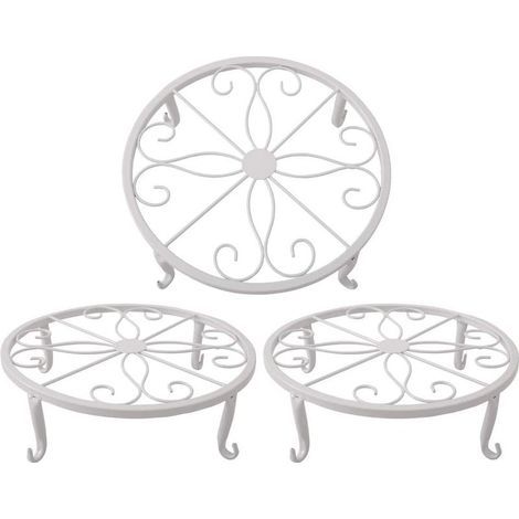 Support de pot de fleurs blanc 23 x 23 x 11,5 cm, support de plantes succulentes en fer rétro pour intérieur et extérieur, 3 pièces (1/5)