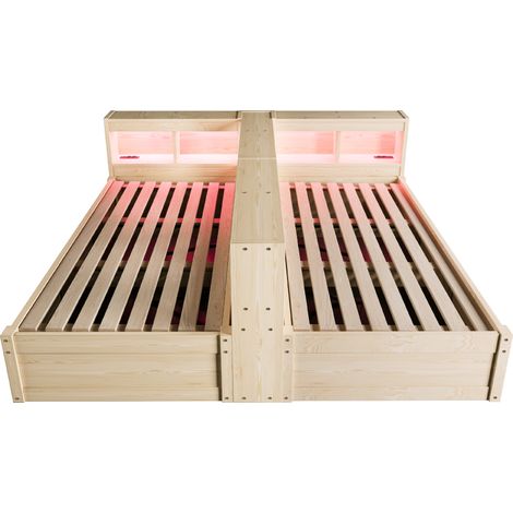 Letto multifunzione in legno naturale 90/180 x 200 cm con LED e contenitore (1/5)