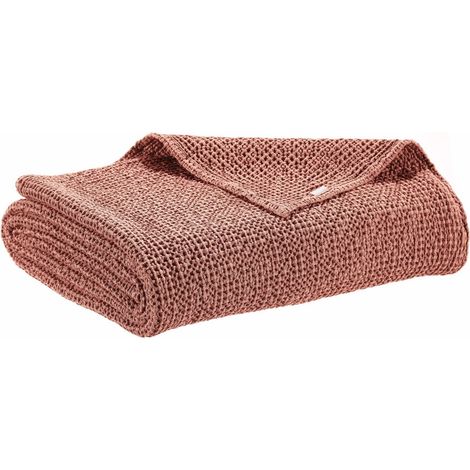 Jeté de Lit et Couvre-Lit en Coton Recyclé Nid d'Abeille Terracotta 240 x 260 cm - PANGIVO