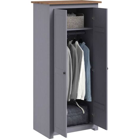 Garde-robe Design moderne, Armoire Etagère de rangement, Gris 80x50x171,5 cm Pin massif Assortiment Panama OIB9046E (1/5)