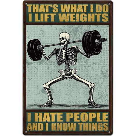 Plaque Metal Vintage pour Salle de Sport Tête de Mort Haltérophilie Plaque Decorative Metal Soulevez des Poids Sachez des Choses Plaque Murale Decorative Vintage Decoration (1/5)