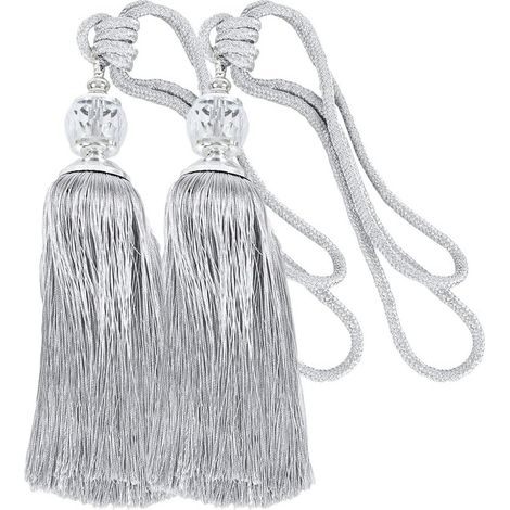 Curtain tiebacks, tassel and crystal bead tiebacks, decorative for office or home curtains (set of 2)
