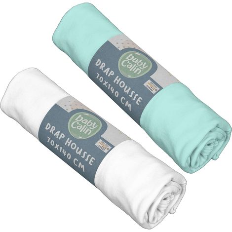 2er-Set Spannbettlaken – Baumwolljersey – Weiß und Türkis – 70 x 140 cm – Babybett (1/5)
