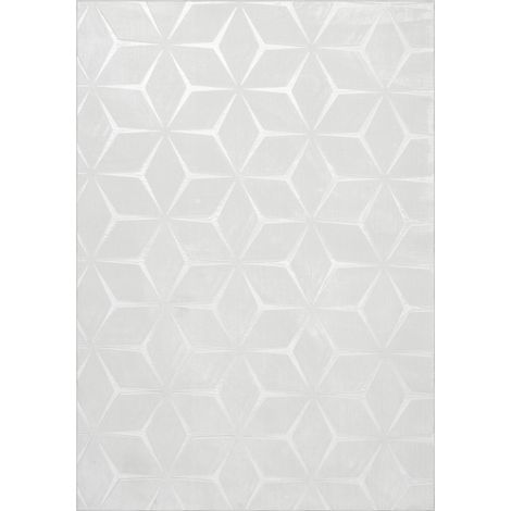 Tapis blanc géométrique à relief 3D - 80 x 150 cm (1/5)