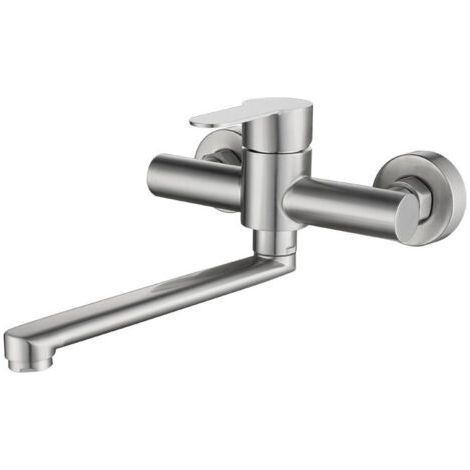 Wandmontierte Küchenarmatur aus Edelstahl, 360° schwenkbar, für Küchenspülen, Warm- und Kaltwasser einstellbar, Silber (1/5)