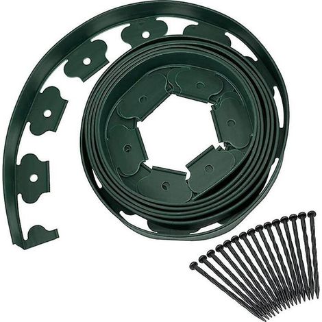 Meter lange grüne Kunststoff-Garteneinfassung mit 15 Befestigungspfählen – Flexible Raseneinfassung für stabile Gartengrenzen – Höhe: 50 mm, Dicke: 4 mm (1/4)