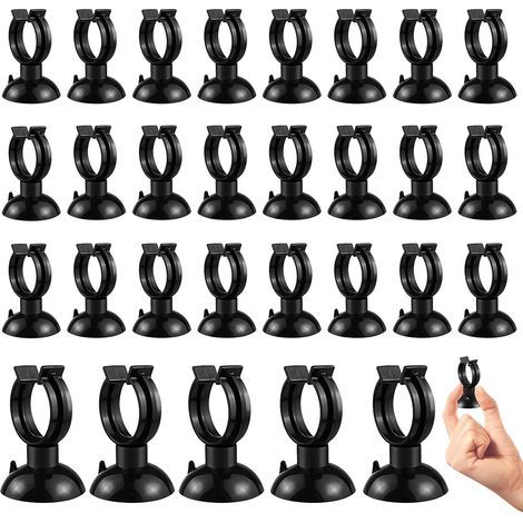 30 Pièces Ventouse pour Aquarium, Clips PVC Écologique pour Chauffe Eau, Thermomètre, Tube d'eau (Noir) (1/5)