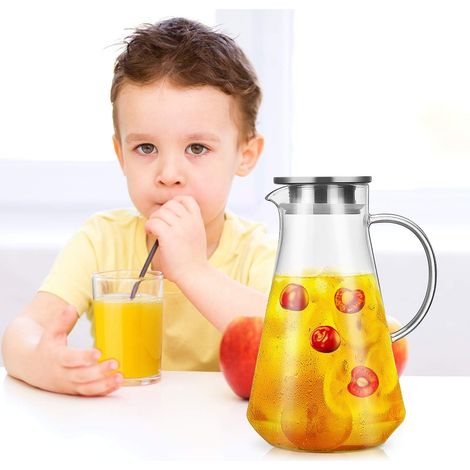 Bouilloire en verre, 1,5 L, fabriquée à la main, pour boissons chaudes et froides, avec couvercle en acier inoxydable. Convient également pour les jus, le thé glacé, le vin, le lait, le thé et le café (1/5)