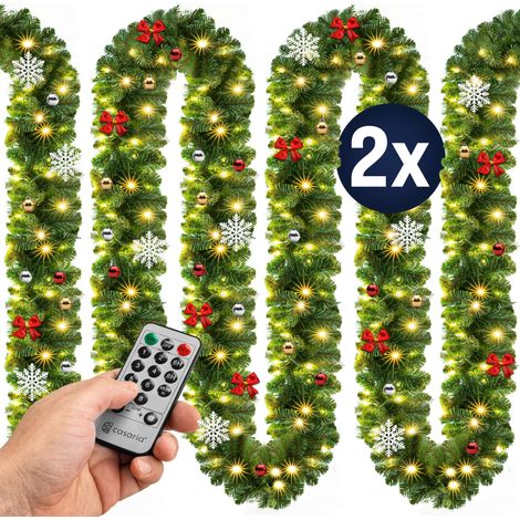 Guirlande de Noël lumineuse Décoration en sapin artificiel avec lumières blanc chaud pour porte fenêtre balustrade 2x 5 m 80LEDs décoré avec télécommande