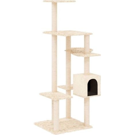 Arbre à chat avec poteaux en sisal, couleur crème, 142 cm (1/5)