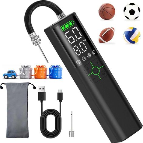 Pompe À Air Électrique - 15 PSI - Batterie 2000 mAh - Affichage LCD - Arrêt Automatique - Pour Ballons De Sport - 2 Aiguilles - 1 Pièce (1/5)