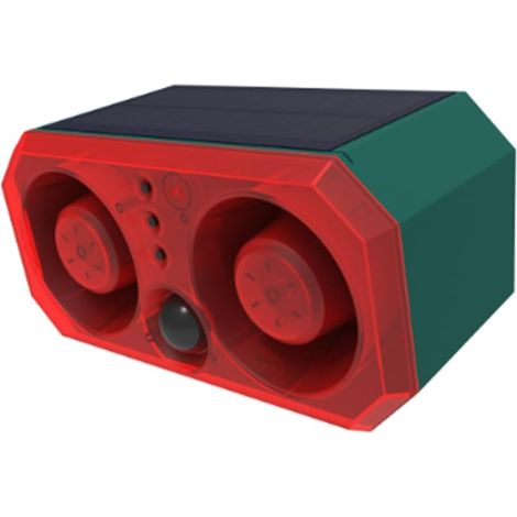 Solar-powered, super-loud alarm for pets with 2 speakers, recording, motion detector, flash sensor, and induction heating. (1/5)