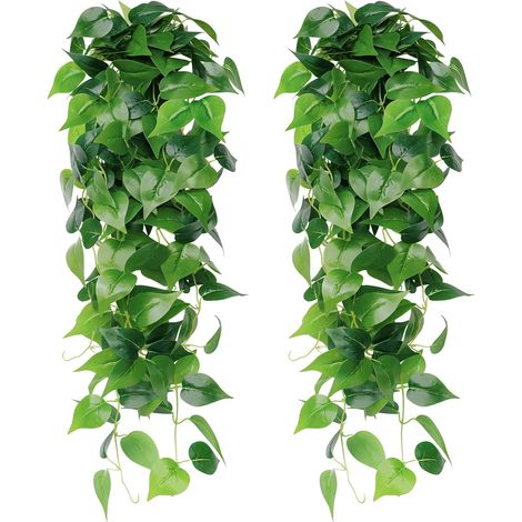 2 Pièces Plante Artificielle Suspendues Pothos Artificiel Fausses Plantes Artificielles Decoration Faux Pothos Réaliste Feuille Verte Lierre pour la Maison Jardin Chambre Décorations (1/5)