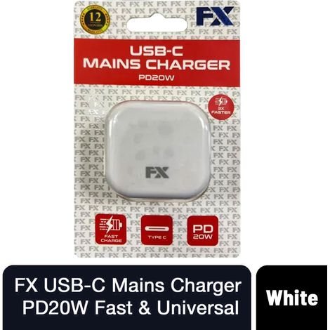 FX USB-C Mains Charger, PD20W Fast & Universal Compatible, White (1/2)