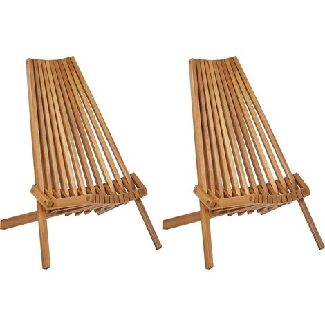 Set di 2 sedie da giardino bistrot pieghevoli in legno di acacia chiaro, rustico e moderno Bellano