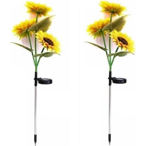 3 lampes solaires LED tournesol, éclairage automatique nocturne, résistantes intempéries, pour jardin, cour et allée (1/4)