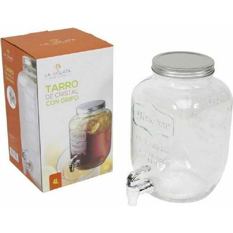Trade Shop - Barattolo Dispenser Contenitore In Vetro 4 Litri Con Rubinetto Vino Acqua -