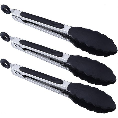 Küchenzangen – 7-Zoll-Mini-Servierzangen aus Silikon – 3er-Set-Black