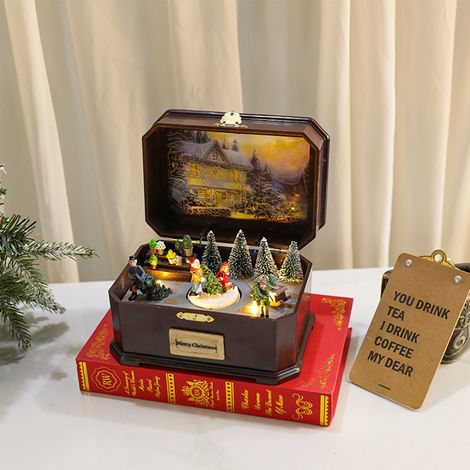 Weihnachtsspieluhr, USB-batteriebetrieben, mit rotierendem LED-Licht, Geschenkdekoration (1/5)